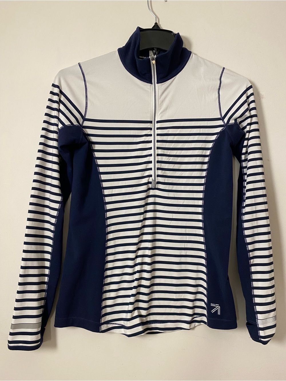 New Balance Navy & White Striped Quarter-Zip Long Sleeve Top with thumb holes